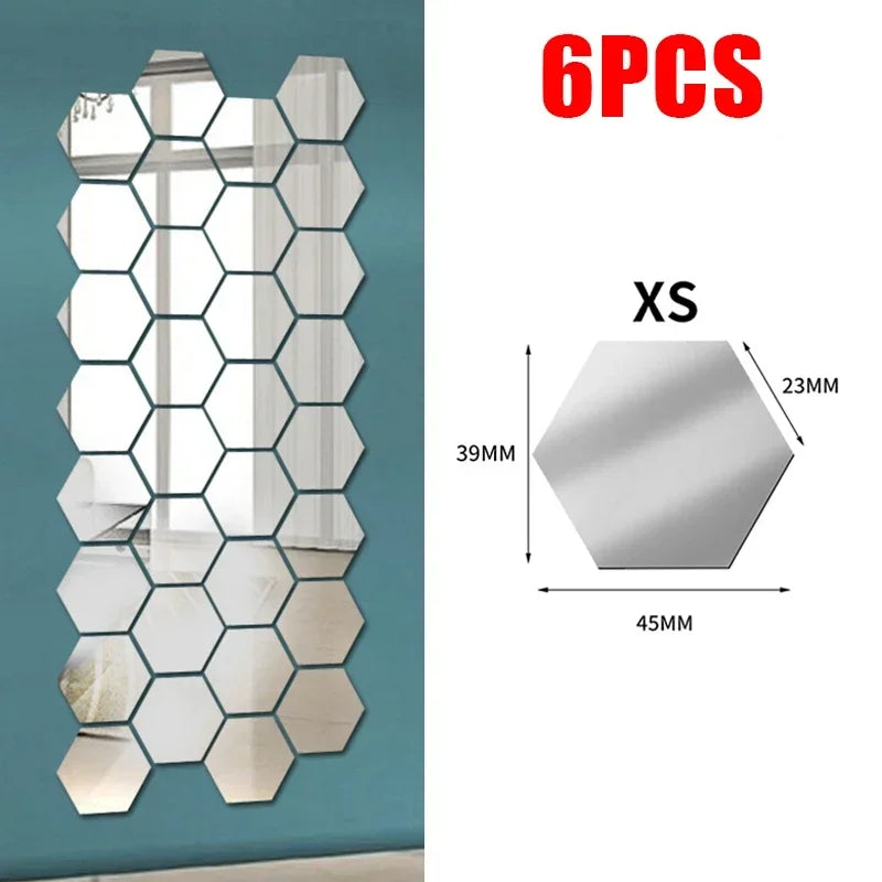 miroirs hexagonaux modernes argent doré adhésifs auto collants amovibles acrylique translucides décoration murale maison