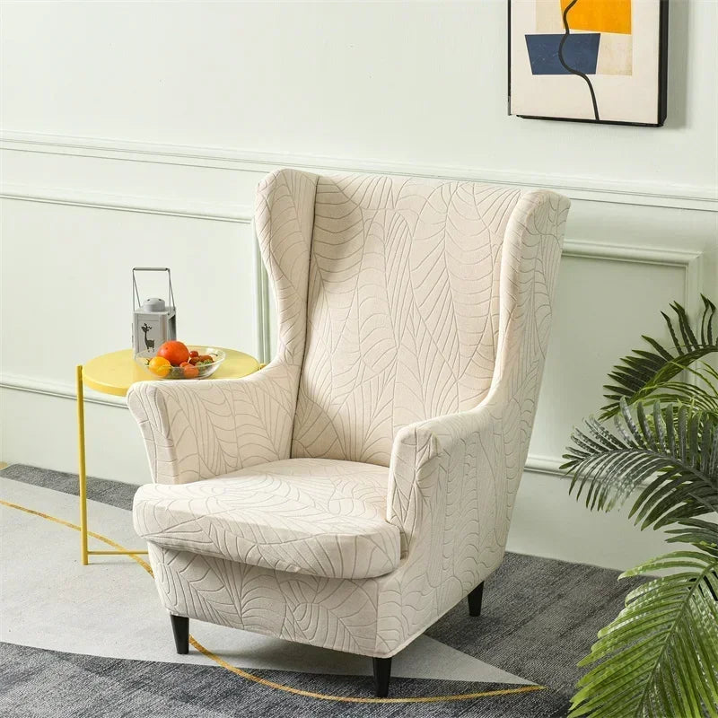 fauteuil moderne vert feuilles polyester spandex anti dérapant salon relaxation wingchair