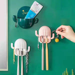 porte brosse dents cactus adhésif moderne vert blanc rose salle bains organisateur