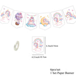 décoration fête licorne stickers autocollants toppers cupcakes bannières étiquettes colorées enfants illustrations