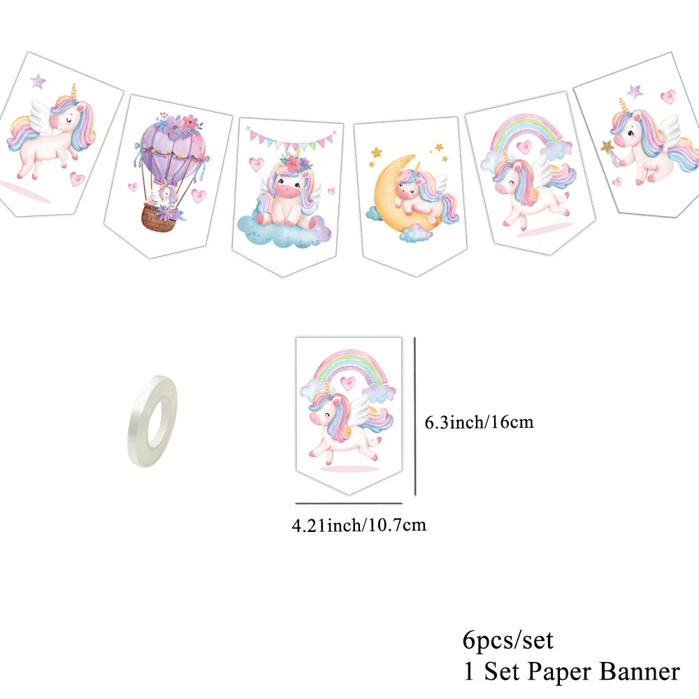 décoration fête licorne stickers autocollants toppers cupcakes bannières étiquettes colorées enfants illustrations