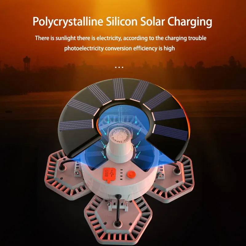 lampe solaire led rechargeable usb triple pliage crochet minimaliste hexagonal ventilation blanc moderne