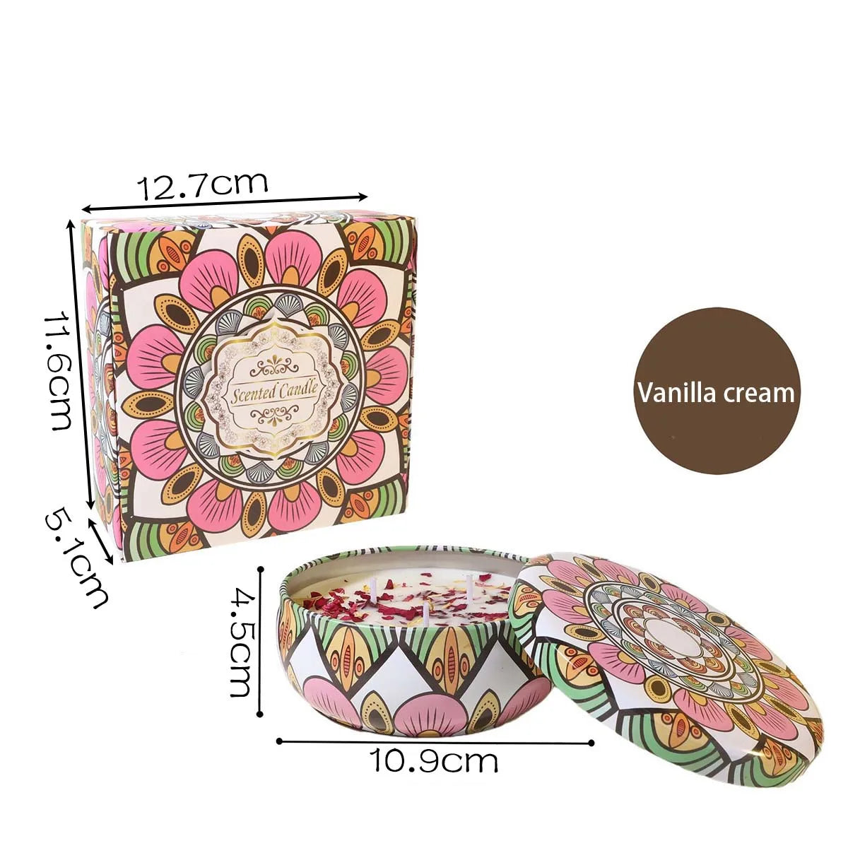 bougies parfumées boîte florale artistique motifs colorés cadeaux anniversaire mariage