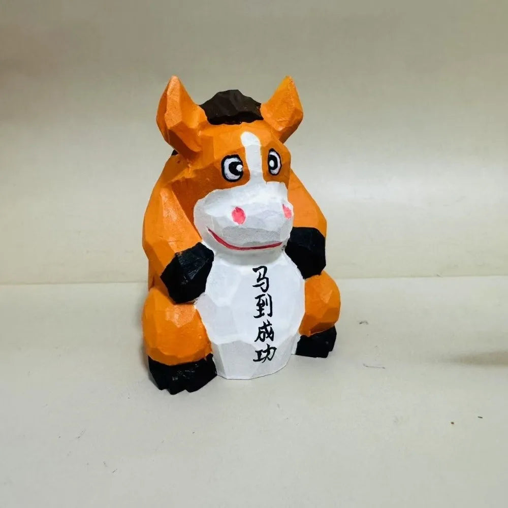 figurines animaux bois marron noir blanc rose vert bleu sourire yeux bandes cartoon