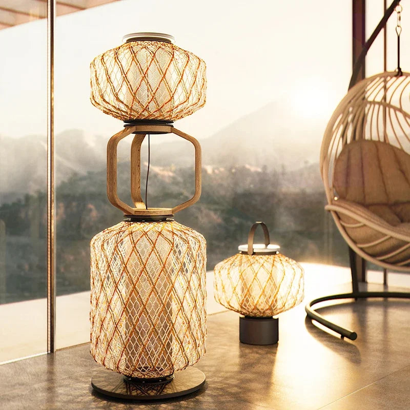 lampe table moderne raphia tressé beige noir contemporaine boho chic led 3000k 6000k