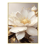 toile d'art moderne élégante fleur blanche feuilles dorées abstraction sans cadre chambre salon decoration