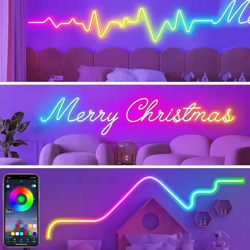 ruban led néon multicolore ondulé moderne clips mural adaptateur 5v étanche synchronisation musique