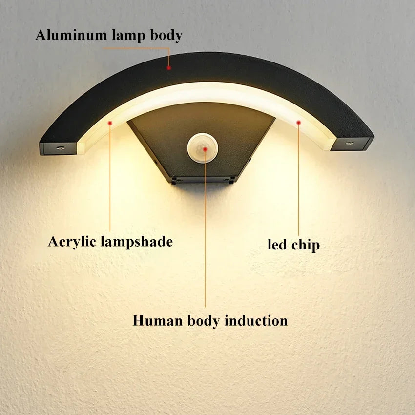 lampe murale moderne gris métallisé ip65 led 18w éclairage extérieur sensoriel aluminium abatjour acrylique