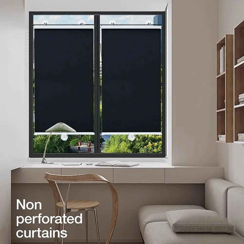 rideau rouleau noir opaque intégré fenêtre moderne sans perçage adhésif suction cup polyester