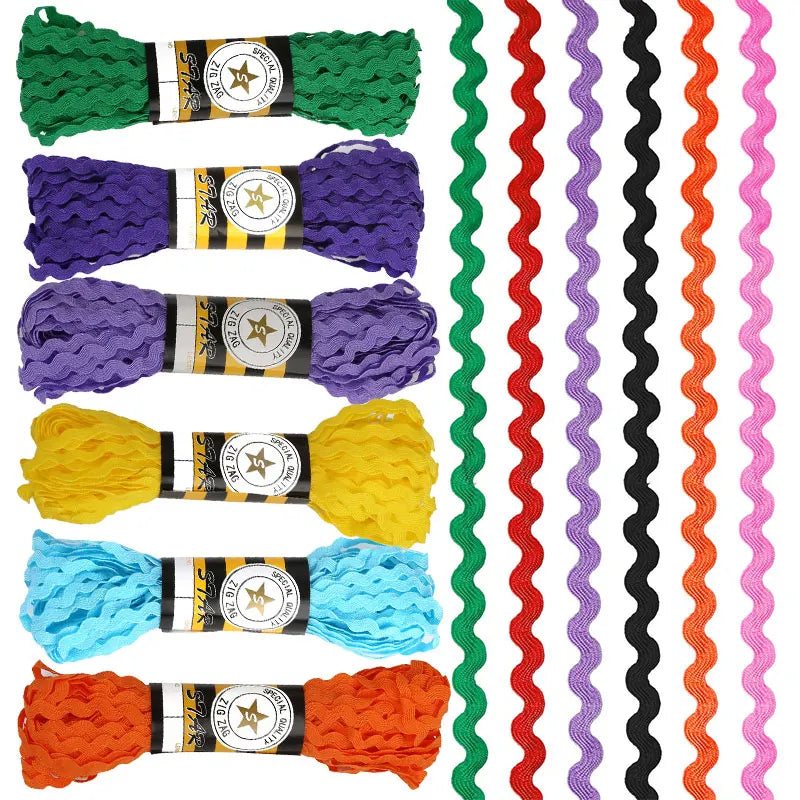 rubans ondulés polyester modernes 15 yards vert violet bleu jaune blanc noir rose