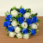 décoration intérieure bouquet roses artificielles 18 fleurs 37cm vert clair violet rose