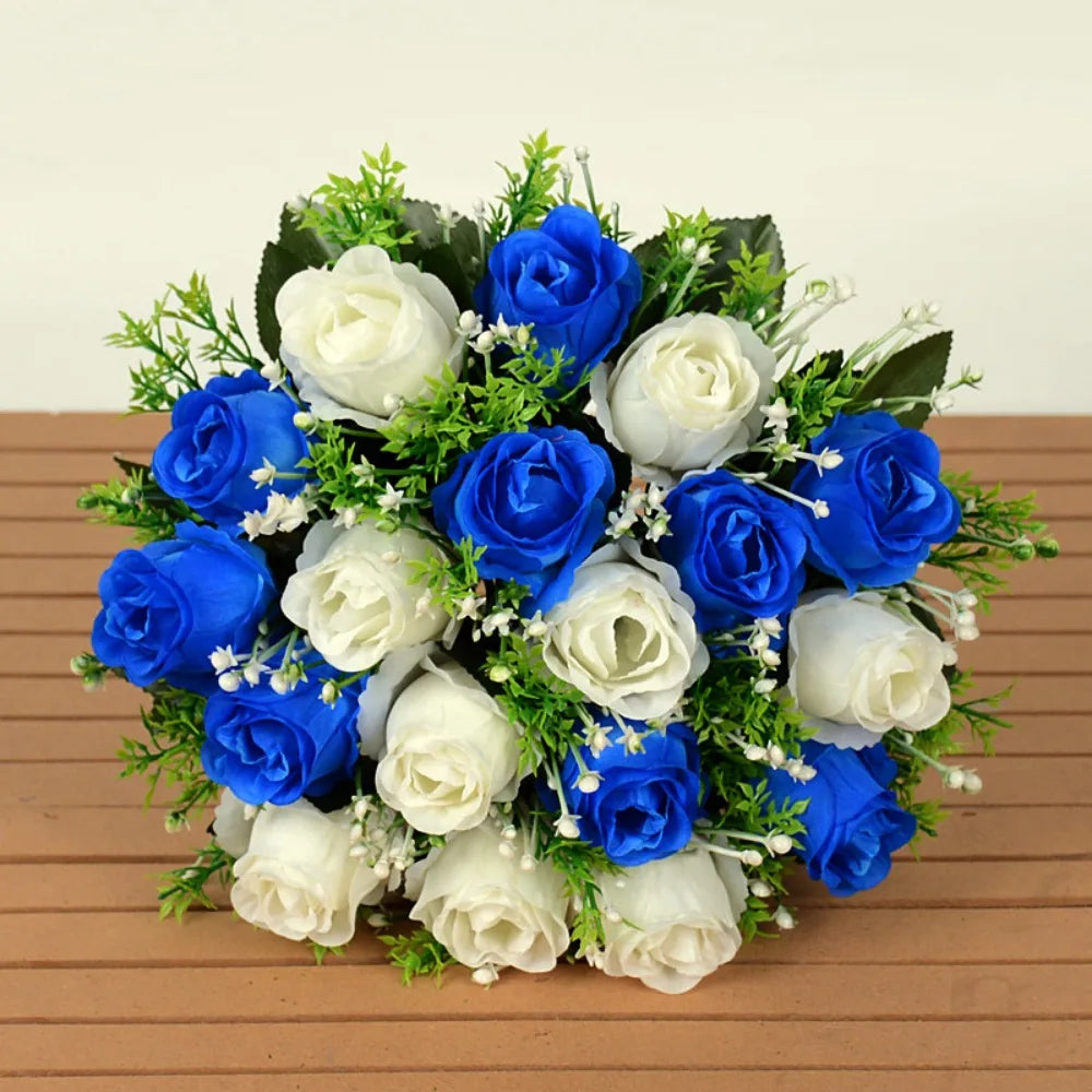 décoration intérieure bouquet roses artificielles 18 fleurs 37cm vert clair violet rose