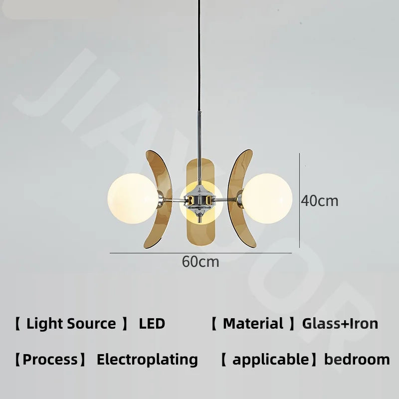 suspension lumineuse moderne sphères translucides métal doré salon chambre salle manger