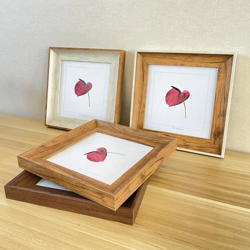 cadre photo carré résine moderne fleurs lotus bois marron foncé blanc decoration maison 10x10cm