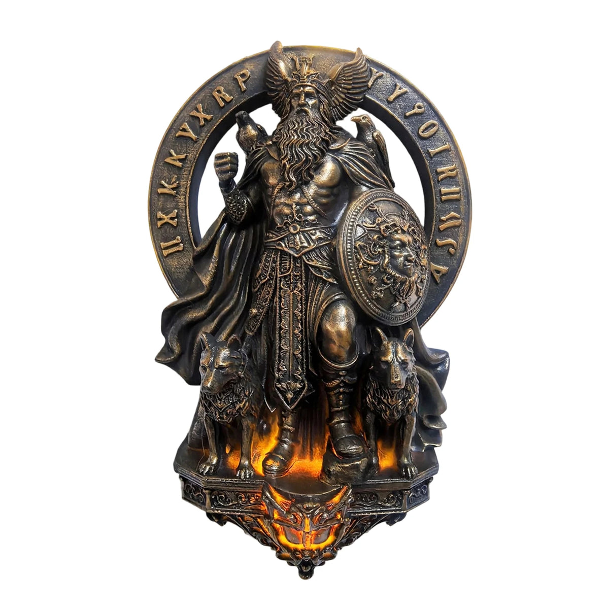 statue murale hécate bronze doré art déco gothique triple déesse torches chiens lune base