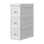 rangements mural blanc gris moderne minimaliste meuble tiroirs poignées roulettes