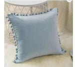 taies d'oreiller velours moderne gris jaune rose bleu blanc pompons non toxique polyester 45x45cm