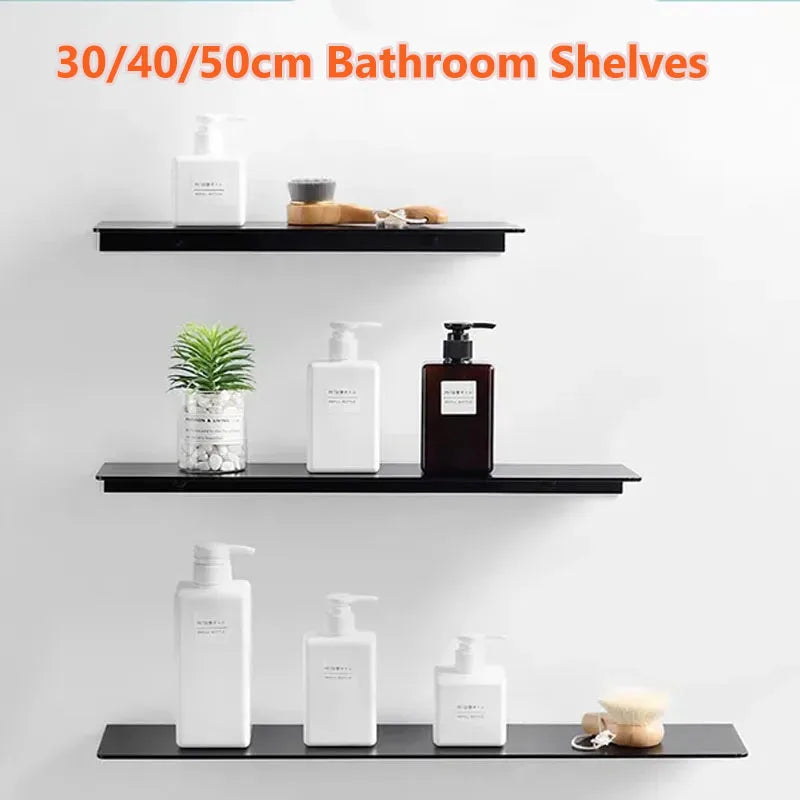 étagères salle bain noires blanches 30cm 40cm 50cm pots cosmétiques moderne