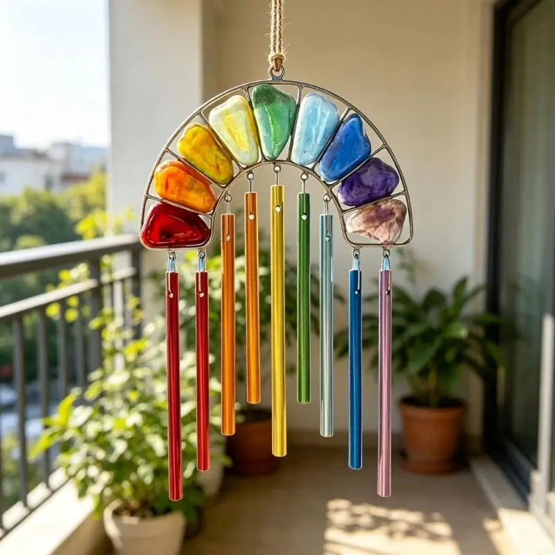 mobile musical arc ciel verre coloré decoratif suspendu fenetre chambre enfant boheme