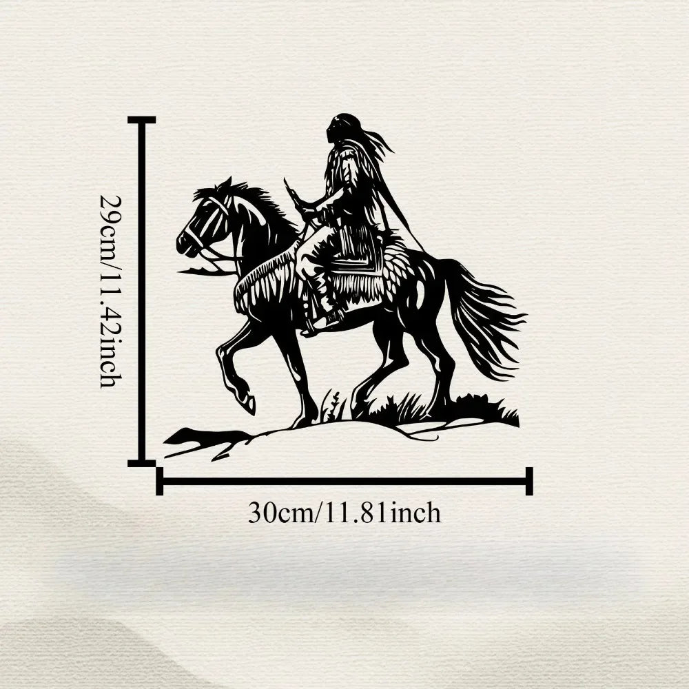 sticker mural homme cheval western amérindien noir blanc décoration intérieure 29cm 30cm adhésif facile