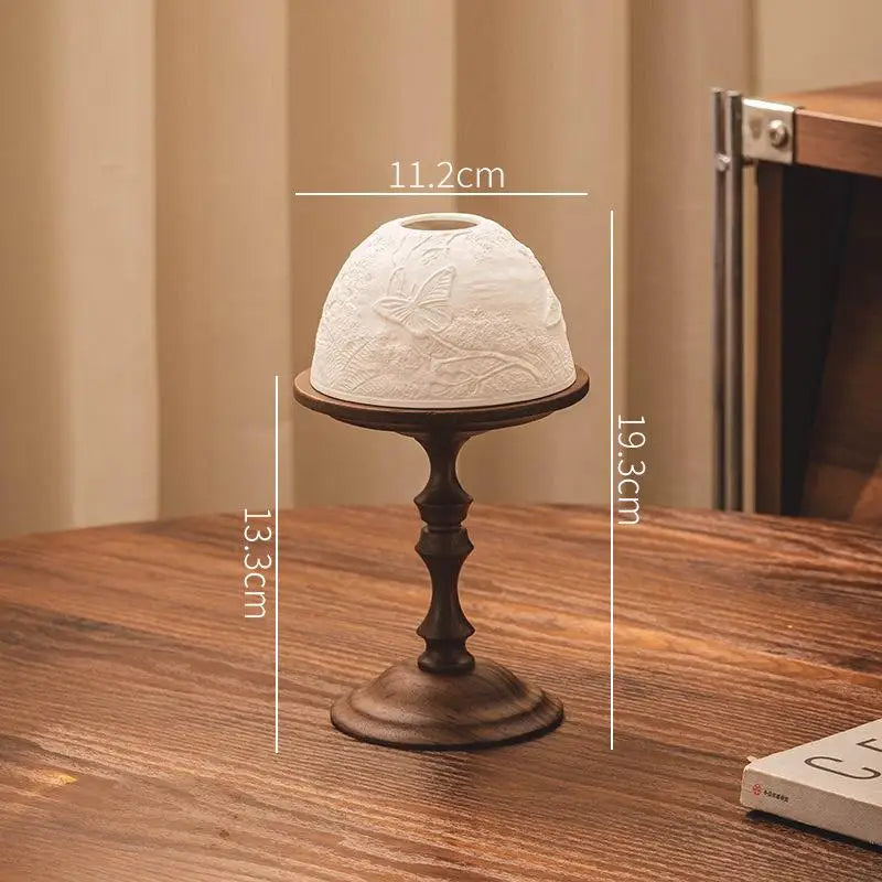 lampe poser classique artisanal marron foncé relief floral hauteur 19.3cm
