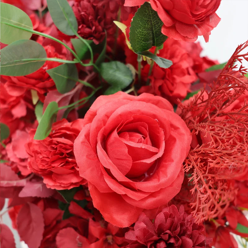 décoration maison arrangement floral artificiel rouge roses hydrangéas anthuriums anniversaire mariage
