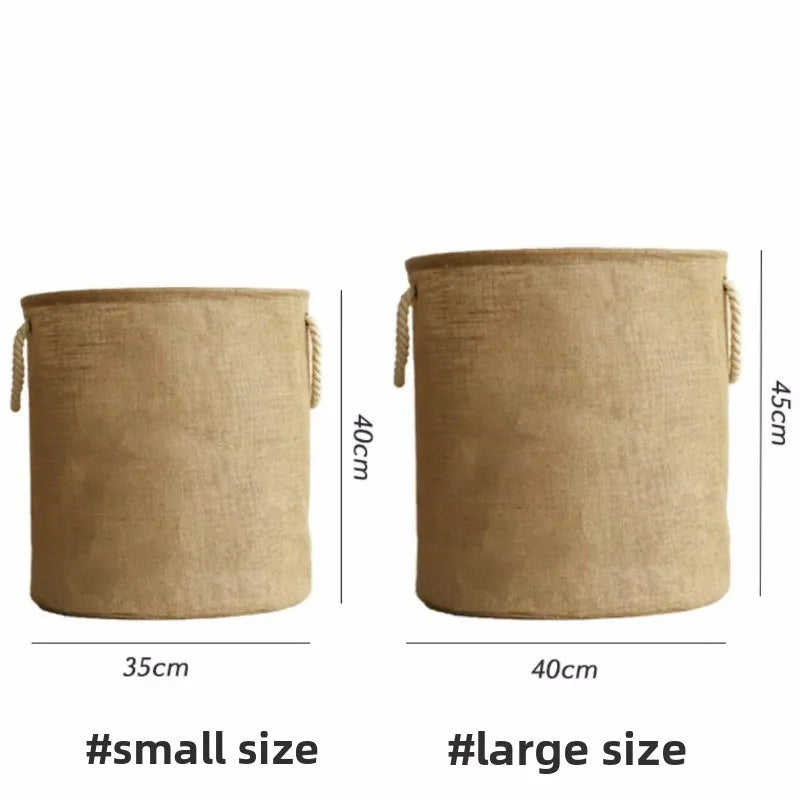 panier toile jute pliable imperméable poignées rustique beige blanc(franges)