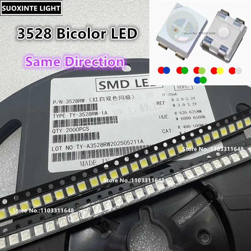 LED SMD bicolor 3528 rouge bleu jaune vert blanc opacité électronique compact étui carton