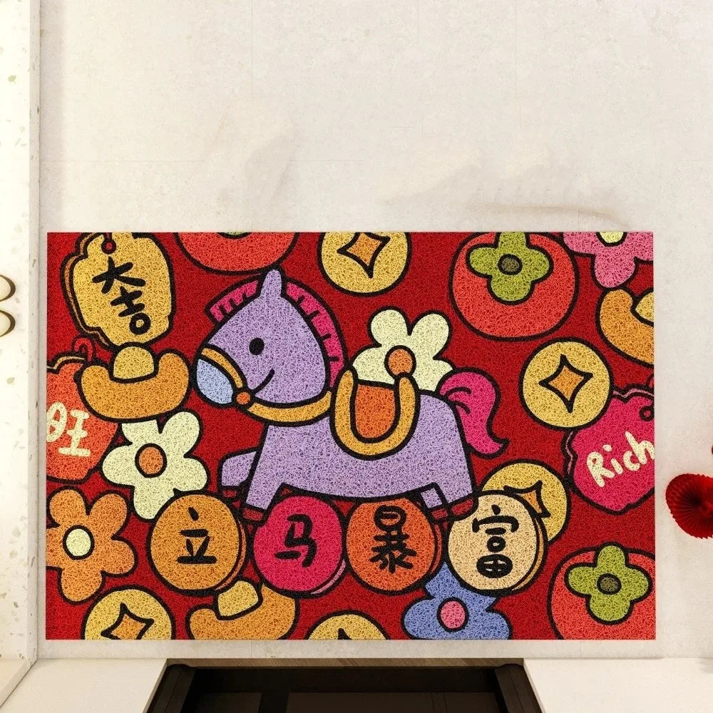 tapis dessin animé personnages chinois rouge bleu blanc résistant antibactéries imperméable