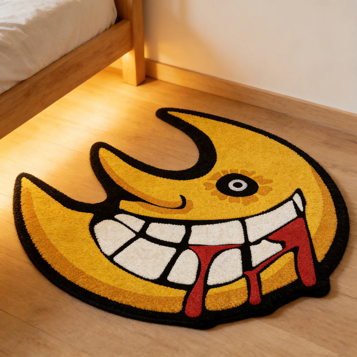 tapis dessin animé jaune noir souriant antidérapant polyester intérieur enfant salon chambre