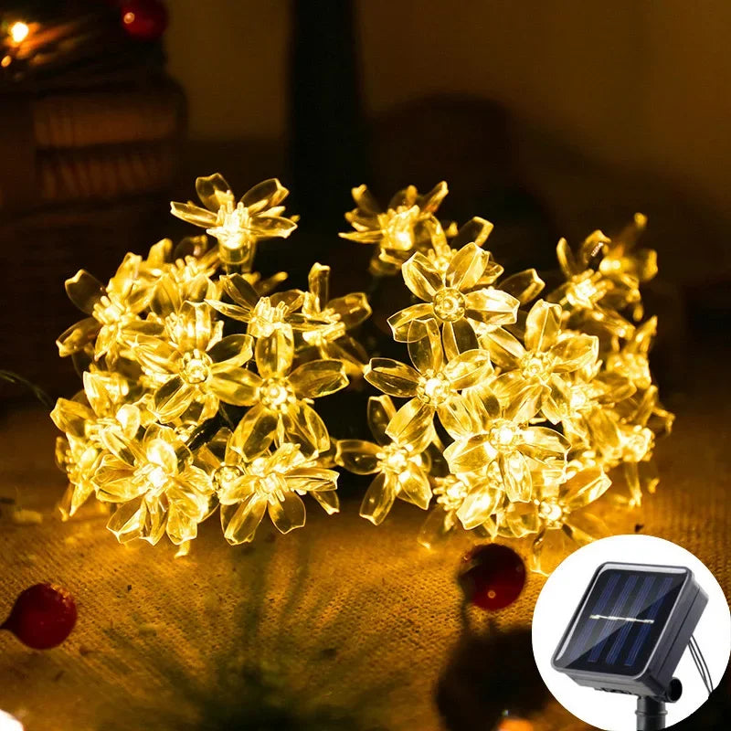 guirlande lumineuse solaire 5m fleurs simples violet blanc orange vert bleu jaune moderne clips