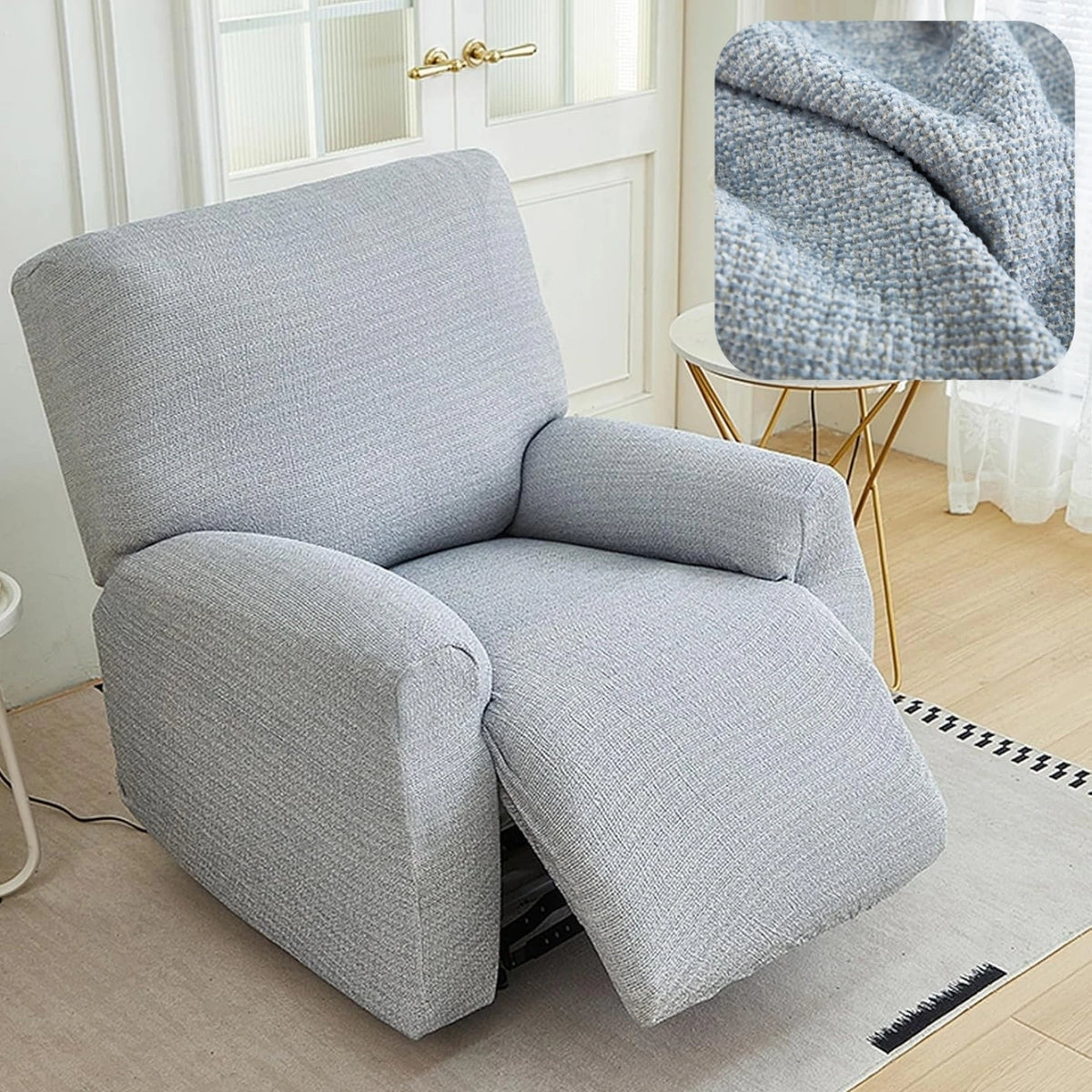 housse fauteuil inclinable beige clair tissu petits points noirs protection siège salon moderne extensible