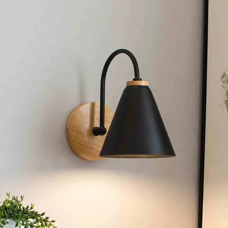applique murale moderne conique bois blanc noir gris chambre cuisine étude salon minimaliste led