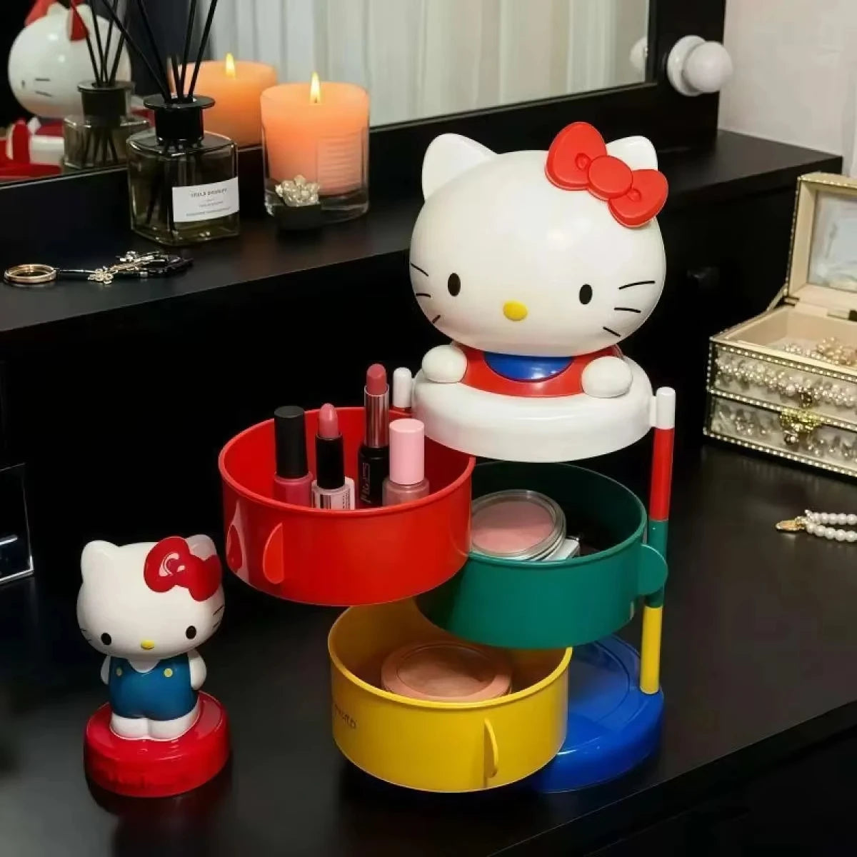 organisateur rotatif hello kitty blanc rouge vert jaune bleu kawaii enfantin petits objets tranches