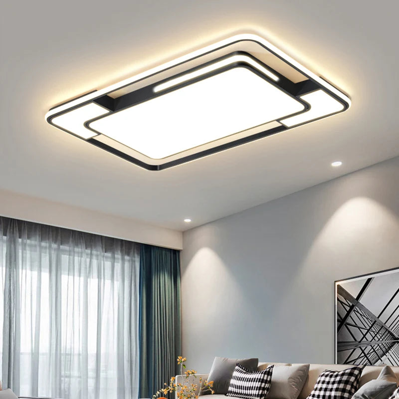plafonnier led moderne minimaliste noir blanc argenté fixe lumineux rectangle cadre opaque