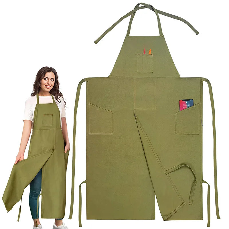 tablier uni classique vert olive bleu roi noir élastique poche avant arrière crochets élégants