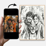 portrait personnalisé noir blanc cadre bois décoration intérieure cadeau animal famille amis graphique artiste