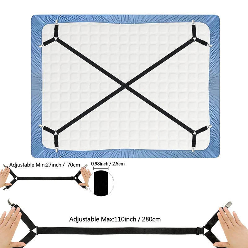 sangles élastiques ajustables clips métalliques maintien draps lit noir modernes 70cm 280cm