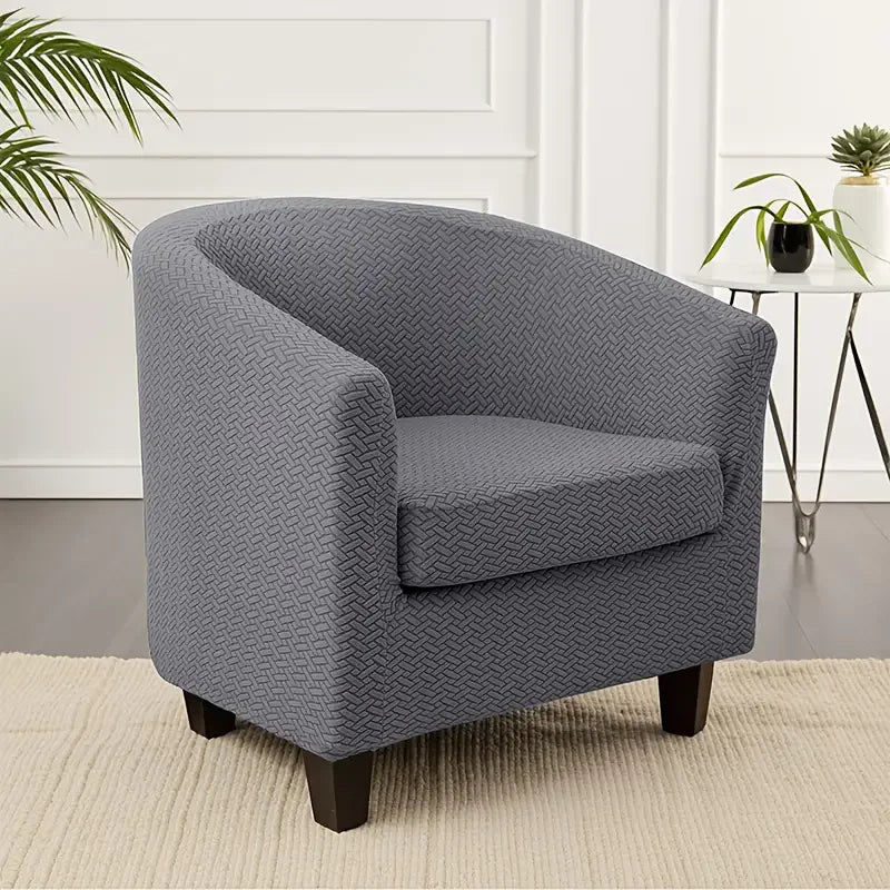 fauteuil moderne housse protectrice tissu motifs géométriques couleur beige gris adhésif fixations machine lavable