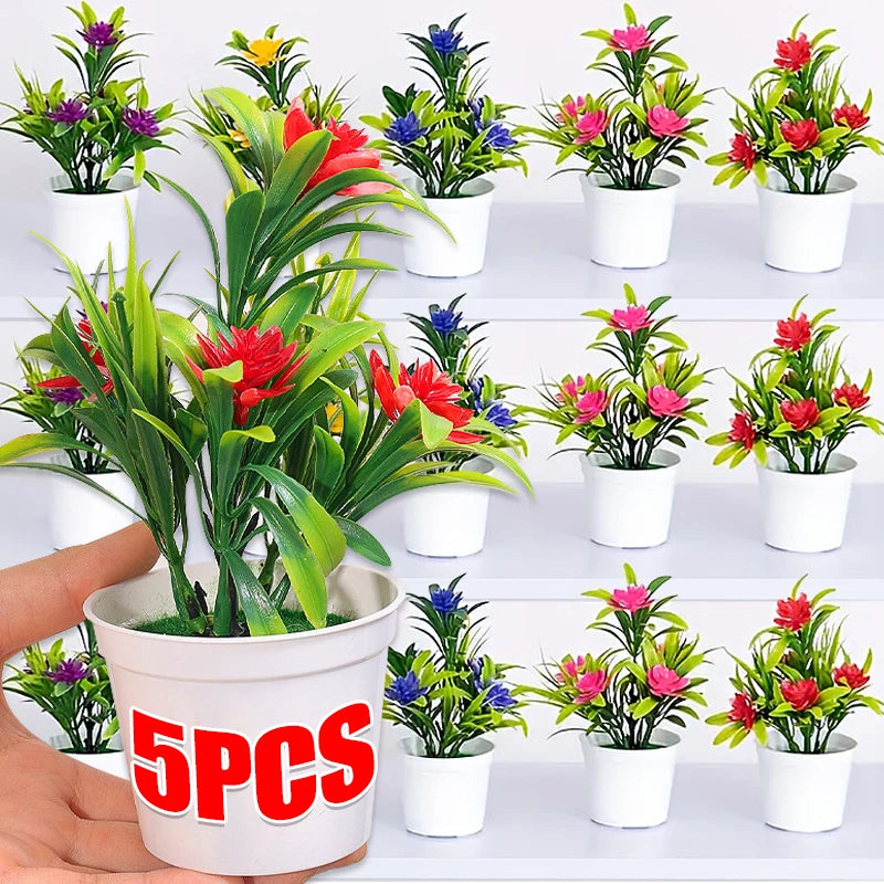 plantes artificielles bonsaï feuilles vertes fleurs colorées pot blanc décoration intérieure extérieure exposition anniversaire