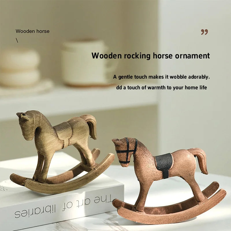 chevaux bascule bois rouge vintage ornements décoratifs intérieur rustique statuettes portables déco table