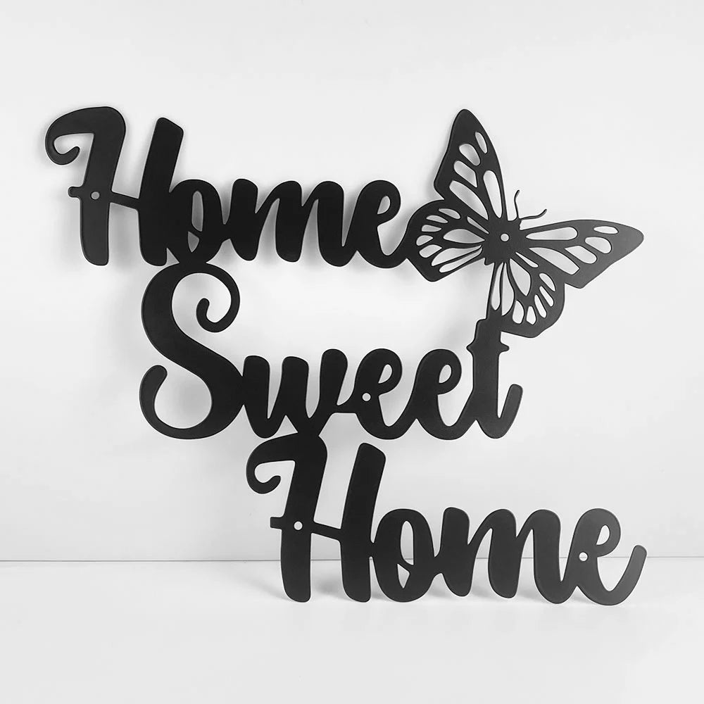 plaque décorative murale moderne lettres sweet papillon noires