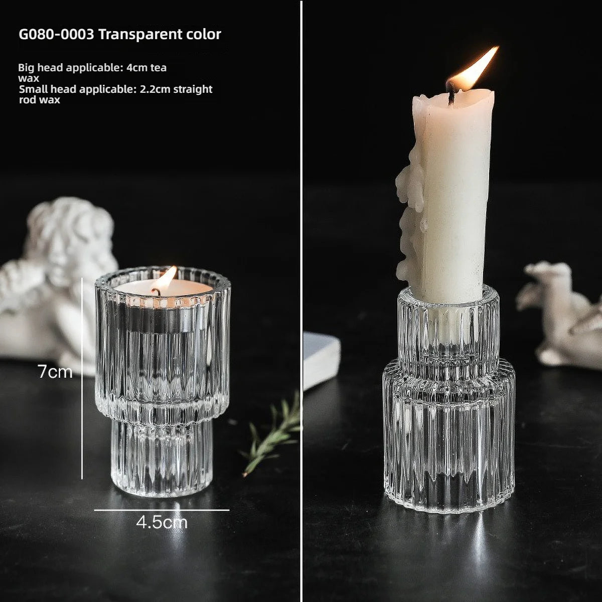 photophore verre transparent moderne bougies assorties rayures verticales décoration intérieure table élégant support