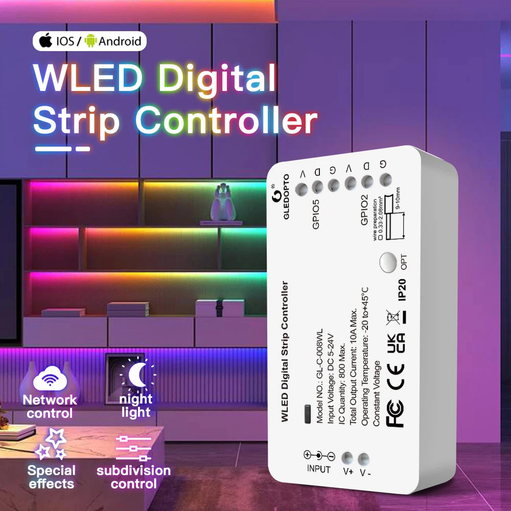 contrôleur led wifi app blanc moderne 270w 5060hz 524v 30m led strip abs