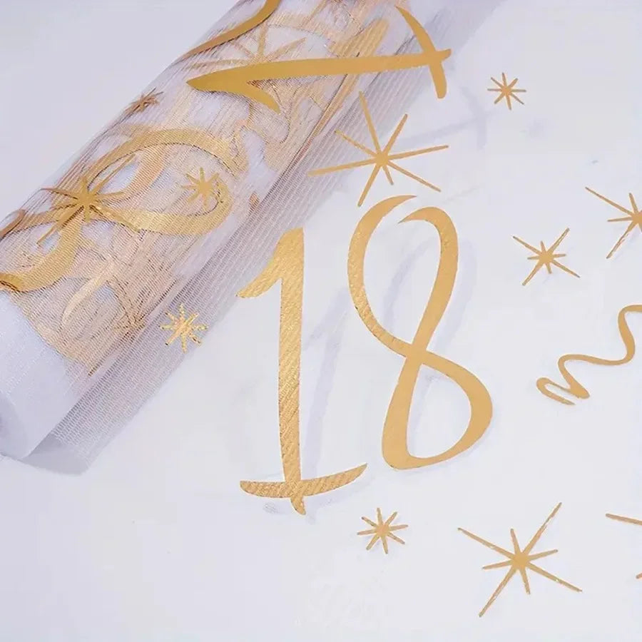 chemin table anniversaire doré numéros étoiles abstraits semi transparent table festive