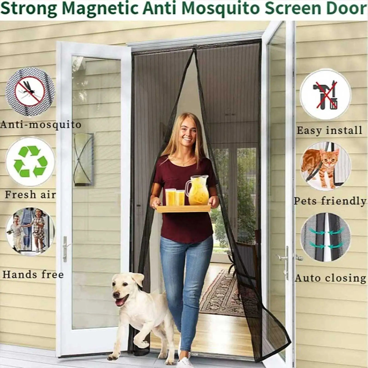 rideau anti moustiques magnétique noir maille fine opacité moderne porte fenêtre auto agrippant polyester