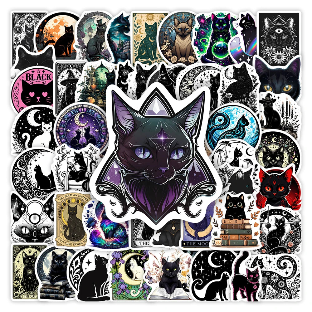 sticker adhésif chat noir mystique moderne art gothique vinyle pvc transparent adultes adolescents