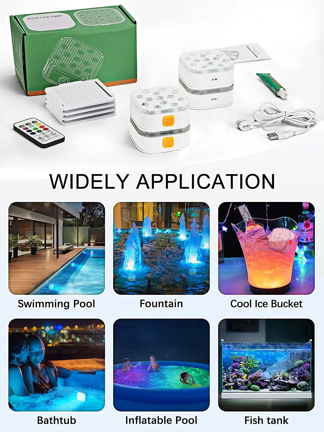 lumière sous marine led piscine color changing télécommande autonome blanc rouge vert bleu moderne