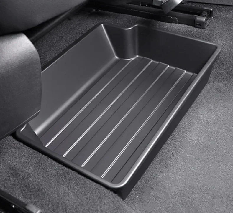 rangement sous siège voiture moderne boite adhésive noir lisse opaque léger lumière