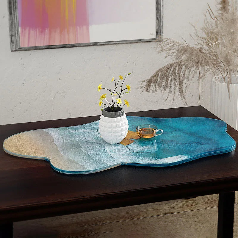 moule silicone résine plateau décoration table plage moderne vague sable fini blanc